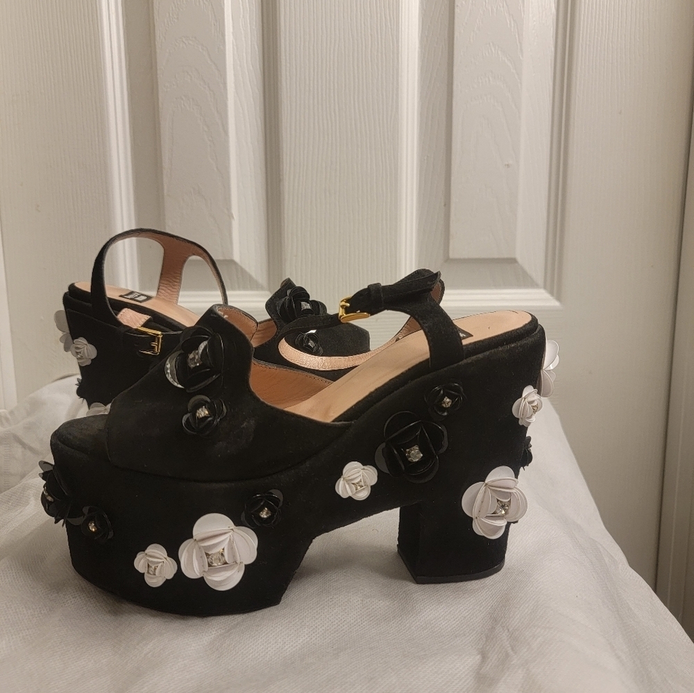 Boutique Moschino black suede high platform heels sandals Shoes Size 38 - Picture 13 of 16